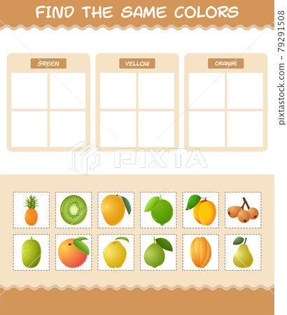 Find the same colors of fruits. Searching and Matching game. Educational game for pre shool years kids and toddlers 79291508