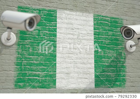 Surveillance cameras and wall with flag of... - Stock Illustration ...