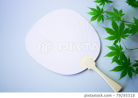 Summer greetings, Uchiwa type book painting Sen and Ao Kaede 79293318