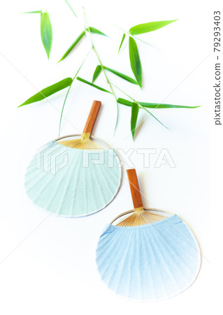 夏天的問候、迷你 uchiwa 型書畫仙和竹葉 79293403