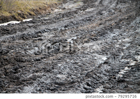Mud and puddles on the dirt road Mud and puddles on the dirt road 79295716