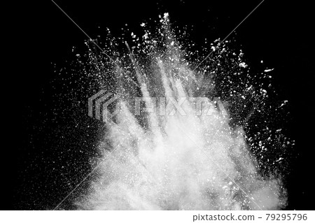 White powder explosion clouds.Freeze motion of white dust particles splash. White powder explosion clouds.Freeze motion of white dust particles splash. 79295796
