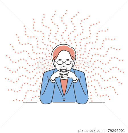 Business person, a woman who thinks with her fingers crossed in front of her face, three colors on the front Business person, a woman who thinks with her fingers crossed in front of her face, three colors on the front 79296001