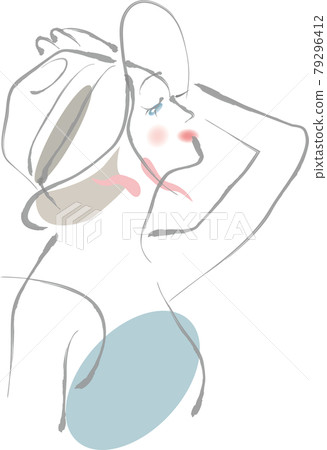 一個女人戴著帽子,手裡拿著它的檔案 一個女人戴著帽子,手裡拿著它的檔案 79296412