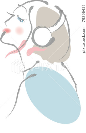 A woman wearing headphones and closing her eyes A woman wearing headphones and closing her eyes 79296435