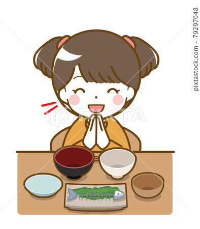 A little girl who finished eating happily - Stock Illustration ...