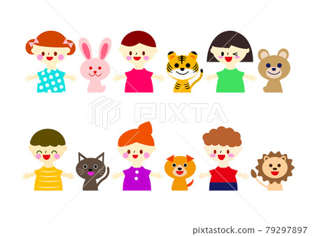 兒童和動物的可愛插圖素材 兒童和動物的可愛插圖素材 79297897