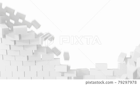 White brick wall falling apart. Isolated on white background. 3D illustration 79297978