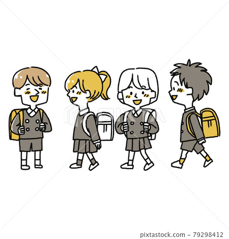 Elementary school students who go to school with friends Elementary school students who go to school with friends 79298412