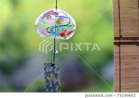 Japanese garden background, cute wind chimes 79299602
