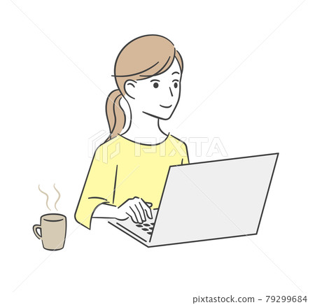 Woman operating PC Woman operating PC 79299684