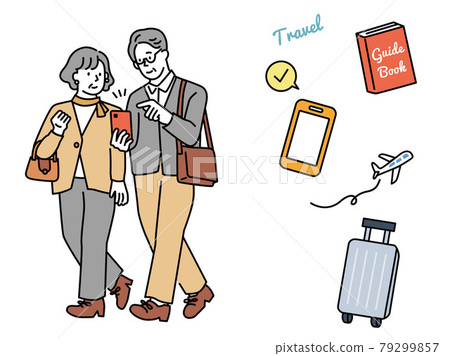 旅行插畫(老年夫婦、智慧型手機、旅遊指南、飛機、旅行、觀光、約會) 旅行插畫(老年夫婦、智慧型手機、旅遊指南、飛機、旅行、觀光、約會) 79299857