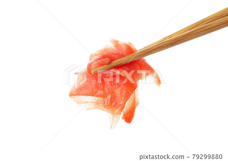 Chopsticks with pickled ginger isolated on white background 79299880