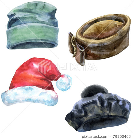 Set of watercolor illustrations of hats 79300463