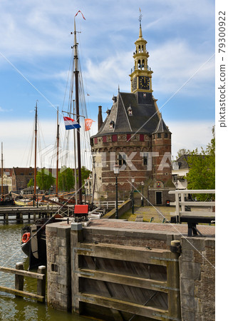 Hoorn, the Netherlands. September 2020. The famous gate of Hoorn, a historical town along the shore of the IJsselmeer, Holland. Hoorn, the Netherlands. September 2020. The famous gate of Hoorn, a historical town along the shore of the IJsselmeer, Holland. 79300922