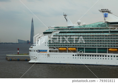 St. Petersburg harbor bustling with cruise ships from around the world 79301811