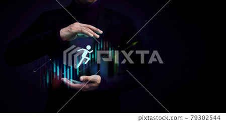 Customer Journey, Business Success Concept. Hand Gesture Supporting Customer,Shareholder, Partnership or Employee Jumping Forward to Reach a Goal, Strategic Graph as background 79302544