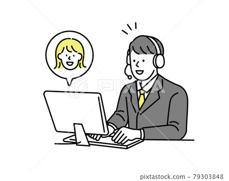 Illustration of information and telephone consultation (operator, support, troubleshooting, call center) 79303848