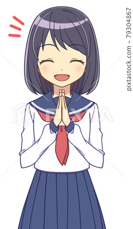 A girl in a sailor suit who rejoices with her hands together 79304867