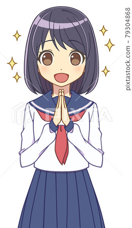 A girl in a sailor suit who rejoices with her hands together A girl in a sailor suit who rejoices with her hands together 79304868