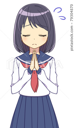 A girl in a sailor suit who apologizes with her hands together 79304870