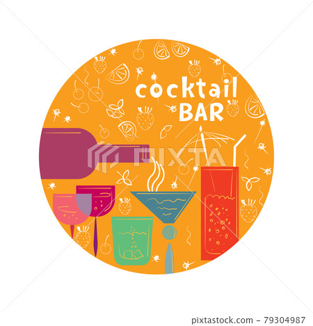 set of alcoholic and fruit cocktails 79304987