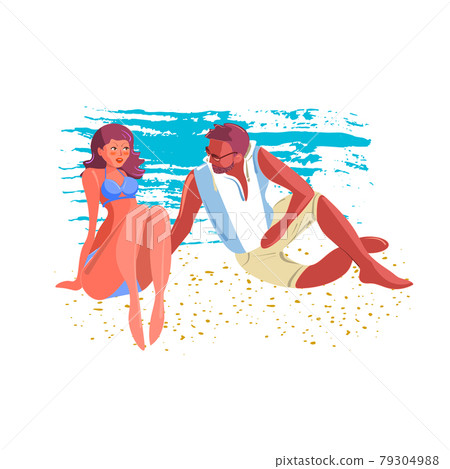 A guy flirts with a girl on the beach 79304988