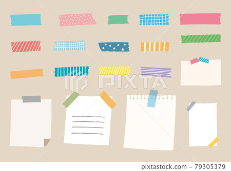 美紋紙膠帶和備忘錄的手繪插圖(彩色) 美紋紙膠帶和備忘錄的手繪插圖(彩色) 79305379