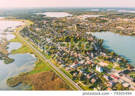Braslav, Braslaw District, Vitebsk Voblast, Belarus. Aerial View Of Town. Famous Lakes Braslav, Braslaw District, Vitebsk Voblast, Belarus. Aerial View Of Town. Famous Lakes 79305494