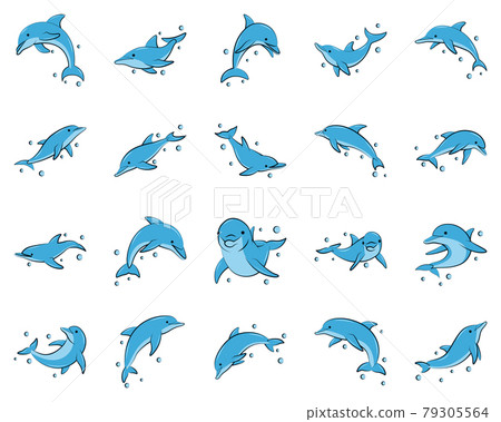 flat color vector illustration icon set of blue dolphin flat color vector illustration icon set of blue dolphin 79305564