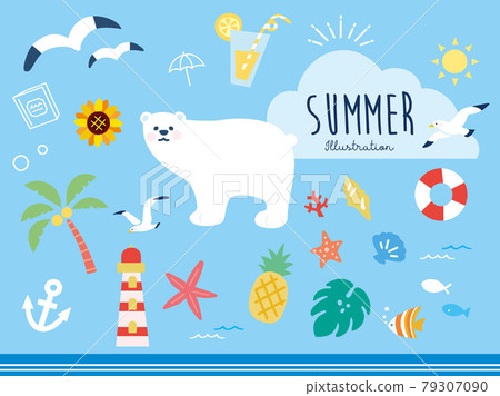 時尚可愛的夏季主題插圖：手寫、熱帶、熱帶、夏威夷、時尚、旅行、向日葵 79307090