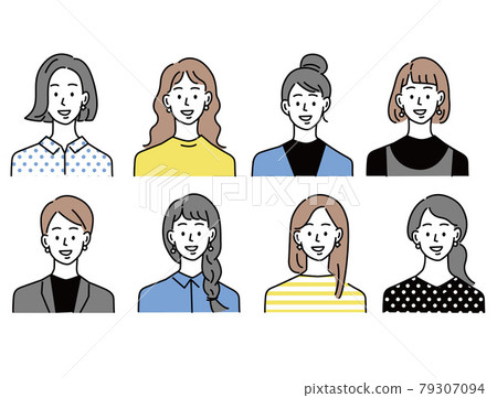 人物圖標插圖（女性、青少年、20 多歲、時尚、髮型、青年、面部圖案） 79307094