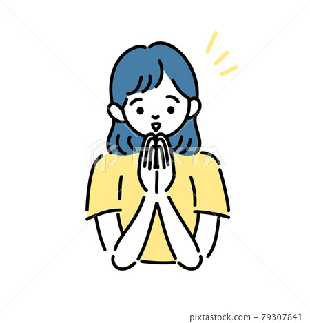 Illustration of a girl who rejoices with her hands together 79307841