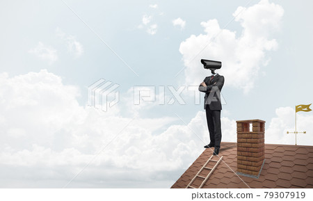 Concept of security and privacy protection with camera headed ma 79307919