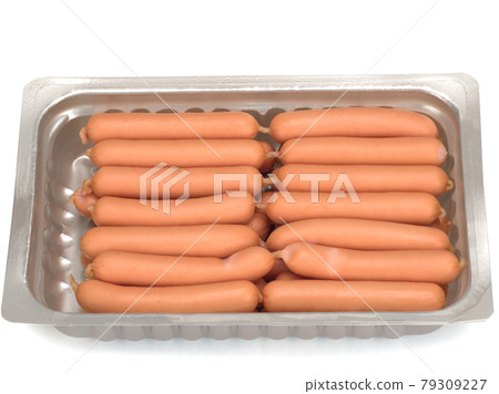 Fresh sausages isolated on white background, top view. 79309227