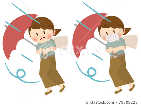 A woman fueled by strong winds and rain A woman fueled by strong winds and rain 79309228
