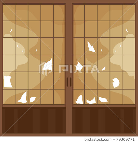 插圖素材骯髒和撕裂的 shoji 和 shoji 門日本建築矢量 插圖素材骯髒和撕裂的 shoji 和 shoji 門日本建築矢量 79309771