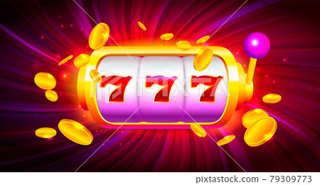 Slot Machine with Icons and Coins on Colorful Background. Online Casino Banner Illustration Slot Machine with Icons and Coins on Colorful Background. Online Casino Banner Illustration 79309773