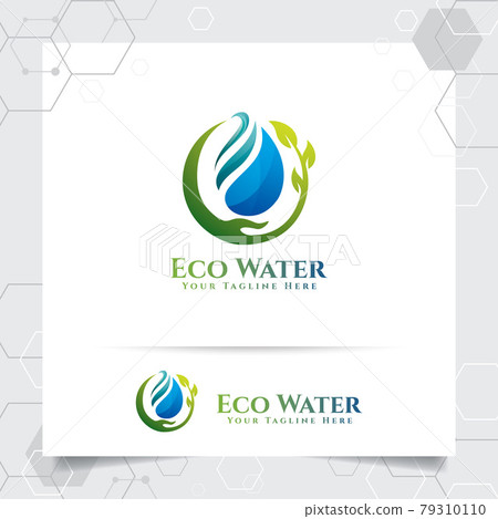 Drop water logo design with concept of droplet water icon with green ecology vector used for mineral water company and plumbing. 79310110
