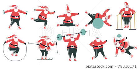 Exercising Santa Claus. Sporty cute Santa... - Stock Illustration ...