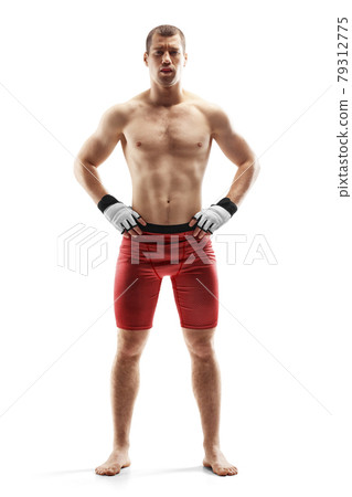 MMA. Sport concept. Fighter isolated on white background. Hands on hips. Athlete MMA. Sport concept. Fighter isolated on white background. Hands on hips. Athlete 79312775
