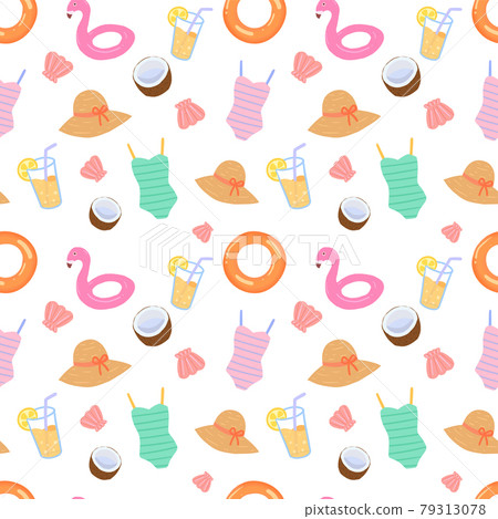Seamless pattern of summer beach elements on... - Stock Illustration ...