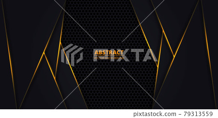 Black background with hexagon grid and orange luminous lines. Black background with hexagon grid and orange luminous lines. 79313559