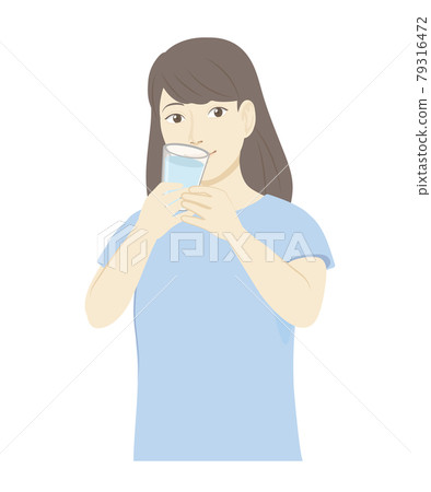 Woman in light blue clothes to hydrate Woman in light blue clothes to hydrate 79316472