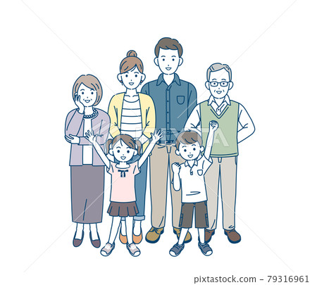 三代家庭，親子，家庭聚會，微笑，精力充沛，全身，插圖素材 79316961