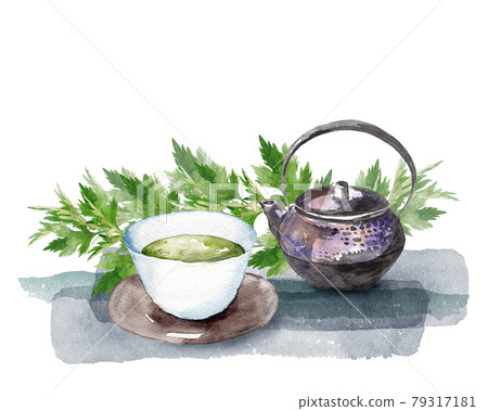 艾草茶具水彩畫 79317181