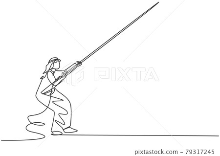Single continuous line drawing of young Arabian businessman pulling the rope down from the sky. Professional worker. Minimalism concept dynamic one line draw graphic design vector illustration 79317245