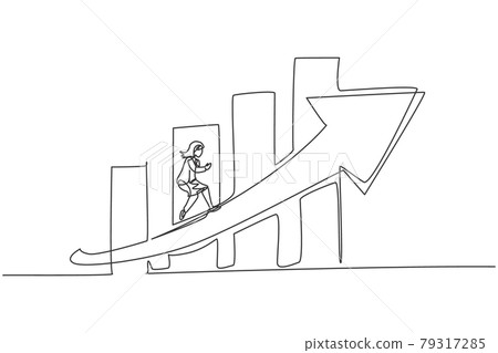 Continuous one line drawing young female entrepreneur running fast at increasing arrow symbol. Success business manager minimalist concept. Trendy single line draw design vector graphic illustration Continuous one line drawing young female entrepreneur running fast at increasing arrow symbol. Success business manager minimalist concept. Trendy single line draw design vector graphic illustration 79317285