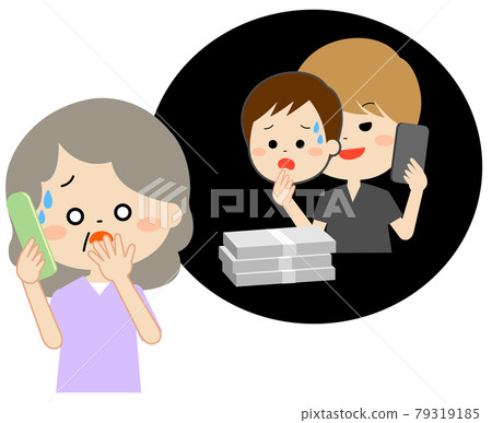 Elderly woman answering a fraudulent phone call pretending to be her son Elderly woman answering a fraudulent phone call pretending to be her son 79319185