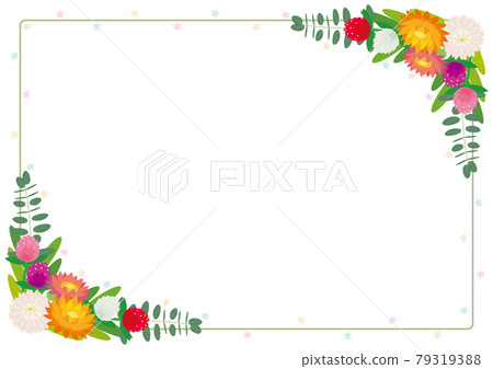 Globe amaranth and Helichrysum flowers, corner frame background material 79319388